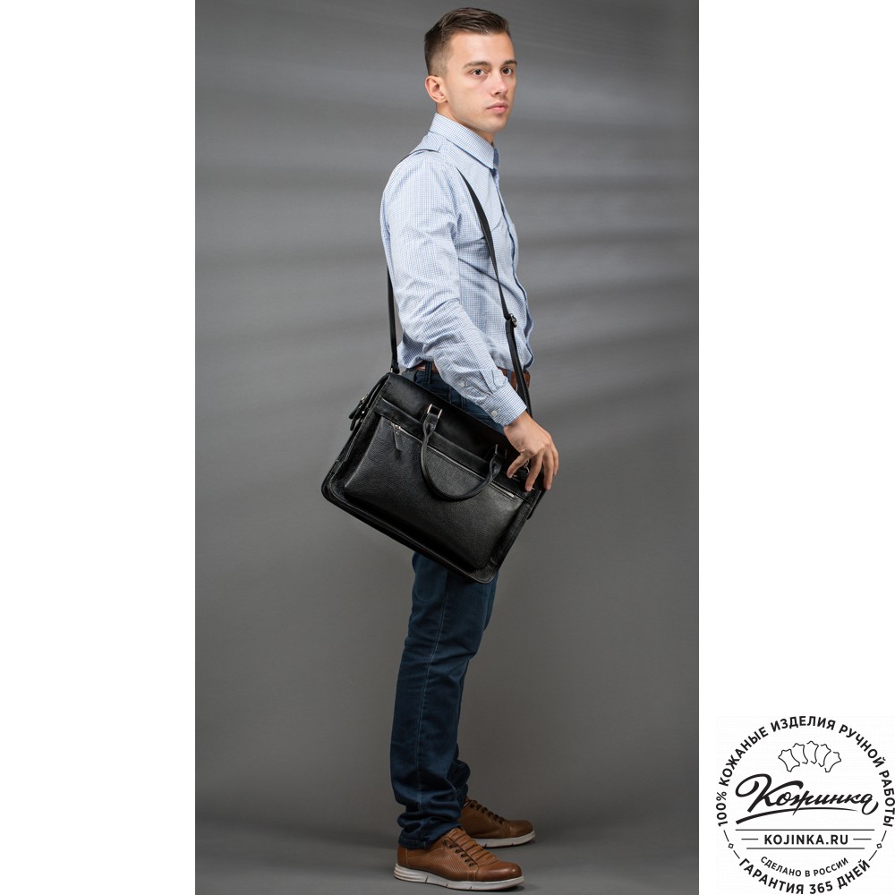 Кожаная деловая сумка "Вильямс" (чёрная) 